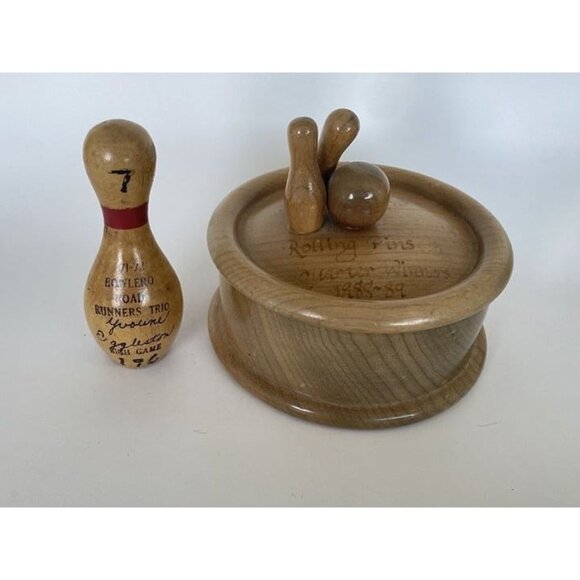 Myrtlewood Bowling Trophy Covered Bowl & Bowling Pin Recognition - Picture 1 of 12